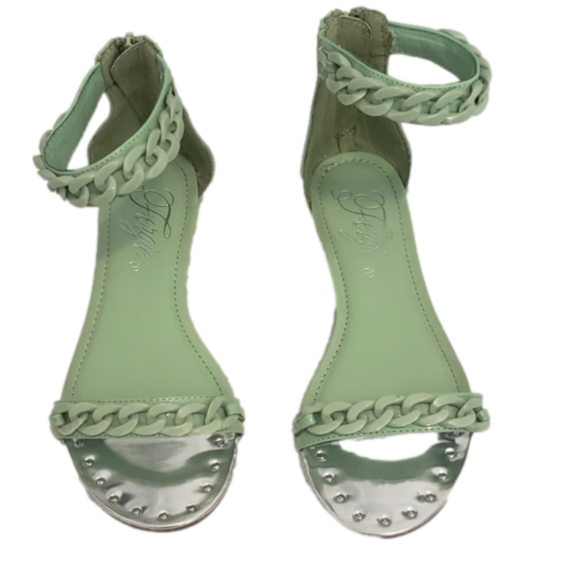 Mint Green and Silver Chain Sandals - Picture 3 of 8